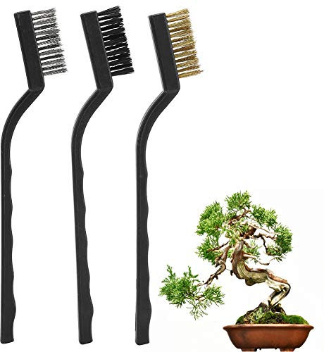 HERCHR Mini Juego de cepillos de Alambre de 3 Piezas, cepillos de Alambre de Metal Cepillo para rascar con Mango Curvo para Limpiar Pintura, óxido, Suciedad