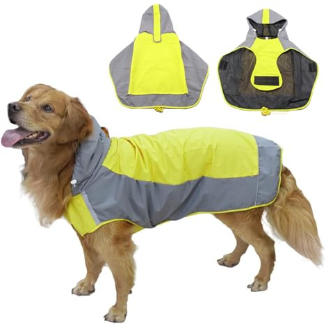 PETCUTE Hunderegenmantel,Wasserdichter Hundemantel mit Kapuze und Reflektierender Streifen,Atmungsaktive Hunde Regenmantel Regenjacke mit Kragenloch,Hund Regen Kleidung für Kleine Mittelgroße Hunde
