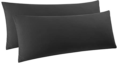 PiccoCasa 2er Set Kissenbezug 50x160 cm Seitenschläferkissen Bezug Kopfkissenbezug lang mit Reissverschluss aus Mikrofaser für Körperkissen Schlafkissen, Schwarz
