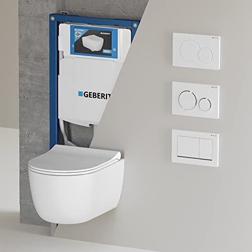 Hänge WC Spülrandlos 49cm Weiß Matt I WC Komplettset Geberit Sigma30 I Wand WC randlos I Softclose WC Sitz I Geberit Duofix UP-Element 112cm