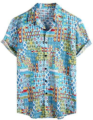 Voqeen Funky Camicia Uomo Hawaiana Estiva Manica Corta Aloha Camicie da Spiaggia Stampa Casual Beach Shirt Hawaiian Camicia