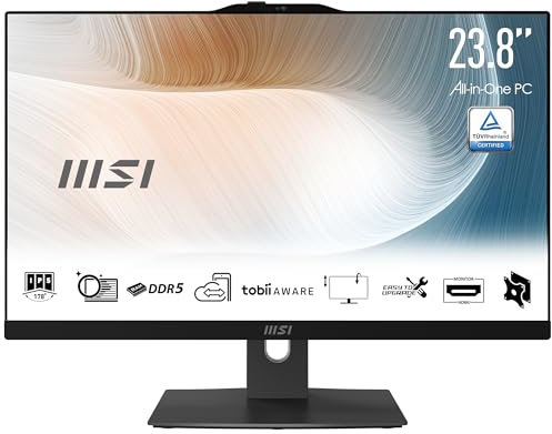 MSI Modern AM242P 1M-1203DE - All in One PC, Intel Core 5 Prozessor 120U, 24 Zoll, FHD (1920x1080), 512GB SSD, 16GB DDR5, Webcam, Windows 11 Pro, Schwarz