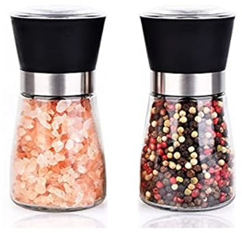 Kitchen Gadgets Lot de 2 Poivrières Manuelles, Moulins à Épices en Céramique avec Bouteilles en Verre Réglables