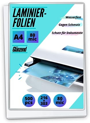 500 PREMIUM Laminierfolien A4-2 x 80 Mic - glänzend, transparent - FÜR PERFEKTE LAMINIERERGEBNISSE