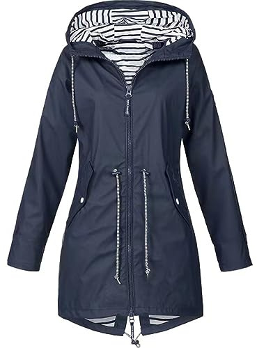 HIFI7 Damen Leichte Wasserdichte Regenjacke Regenmantel Mit Kapuze Wasserdicht Windbreaker Übergangsjacke Atmungsaktiv Mantel (DE/NL/SE/PL, Alphanumerisch, L, Regular, Regular, Marineblau)