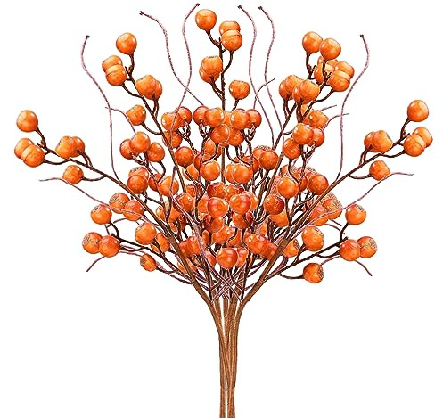 ZHDOKA 4 Tallos de Bayas Artificiales, 24.4 Pulgadas, Bayas de Espuma Navideña, Ramas de Bayas de Acebo para el Hogar, Vacaciones, Boda, Bricolaje, árbol de Navidad, Decoración de Flores(Naranja)