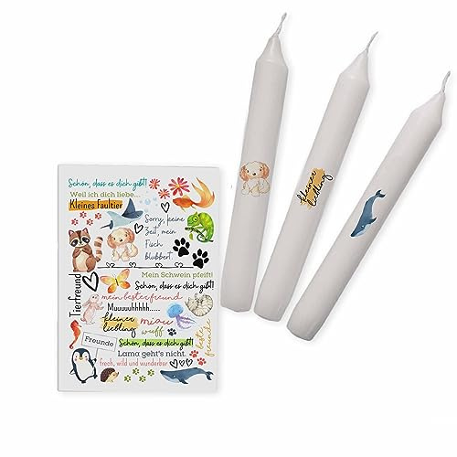 Kerzen Sticker Tiere | Kerzenfolie | Kerzentattoo | Bastelset für Kerzen | Ostergeschenk | Kalender | Geschenk | Basteln | Sprüche (DIN A5, 6 Stumpenkerzen)