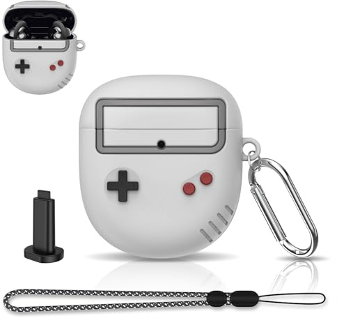 [6-i-1] MOWYEOK hörlursfodral för Bose, kompatibel med Bose QuietComfort Earbuds II/Bose QuietComfort Ultra, retro spelkonsoler design mjukt silikonskyddsfodral med karbinhakar och nyckelband