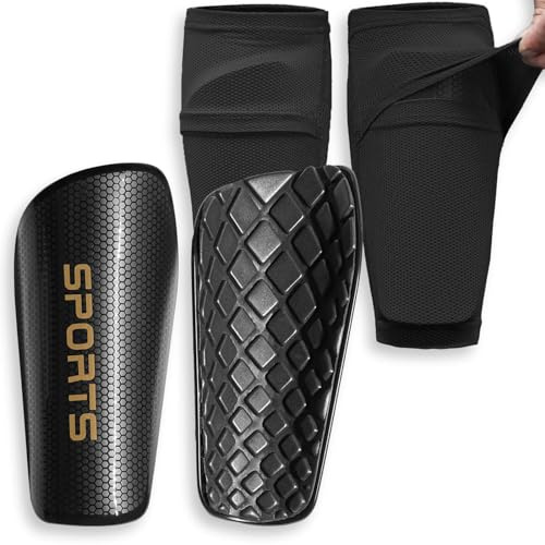LeKuni Espinilleras De Fútbol Elásticas para Niños, Jóvenes, Adultos, con Bolsillo para Inserciones Y Funda Antideslizante, Las Espinilleras Ofrecen Una Protección Completa para Las Piernas(XL)