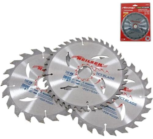 Neilsen 3pc TCT Circular Mitre Saw Blade Set 185mm - Versatile Woodworking Blades with 30mm Bore (20, 24, 40 Teeth)