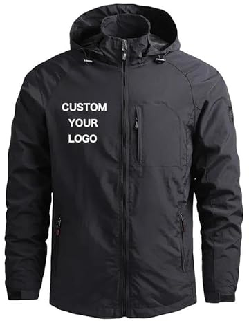 YUANOU Passen Sie Ihr Logo/Ihren Text An Herrenjacke wasserdichte Kapuze Windjacke mit Reißverschluss Jacke Mantel Herbst Winter Warme Jacke