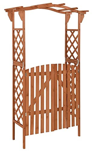 Mengtu Pergola mit Tor Rosenbogen Spalier Rankhilfe für Kletterpflanzen Kletterpflanze Gartentor Pergola Spalier Gartentür 116x40x204 cm Massivholz Tanne Garten Möbel