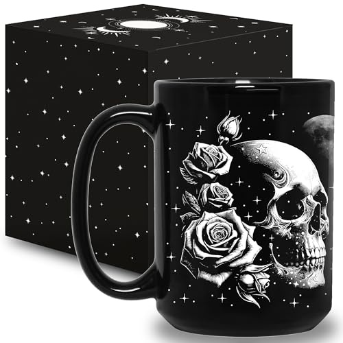 Skull Mug 15Oz - Goth Gifts For Women & Men - Unique Skull Halloween Mug - Gothic Decor