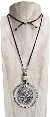 Anhur Collar Gargantilla Huella Aro Negro Verde Camel Granate collar Mujer largo Adaptable color Plata Colgante Mujer Zamak (Granate)