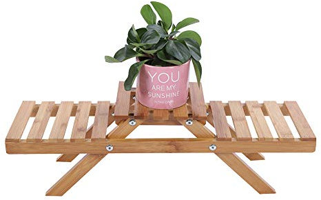 Beufee Supporto per piante, scaffale pieghevole per piante a 2 strati Portafiori Espositore per fiori in legno Panca per piante Scaffale da giardino per interni ed esterni