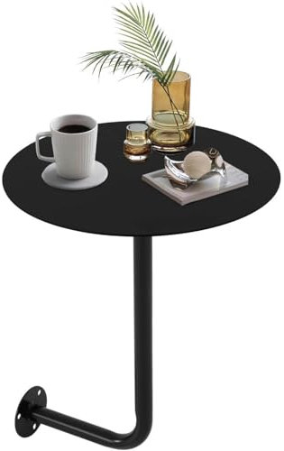 GOUZIBHD Beistelltisch, Wohnzimmer Tabletttisch, Runder Beistelltisch für Büro, Schlafzimmer, Balkon, Empfangstisch, Wandmontage, Metallrahmen, Akzent Mitteltisch, Schwarz