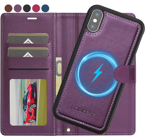 Ailicici für iPhone X/Xs Hülle, [Abnehmbar] 2-IN-1 Abnehmbare Magnetische Hülle, Kabelloses Laden, Kartenfach Leder Case, Handyhülle RFID Klapphülle, Schutzhülle für iPhone XS/für iPhone X