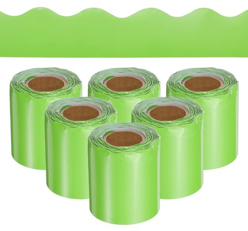 QUARKZMAN 6 Rollos de Borde para Tablón de Anuncios 196.8 Pies Borde Festoneado Decorativo Enrollable para Decoración de Tablón de Anuncios en Casa, Aula u Oficina, Verde