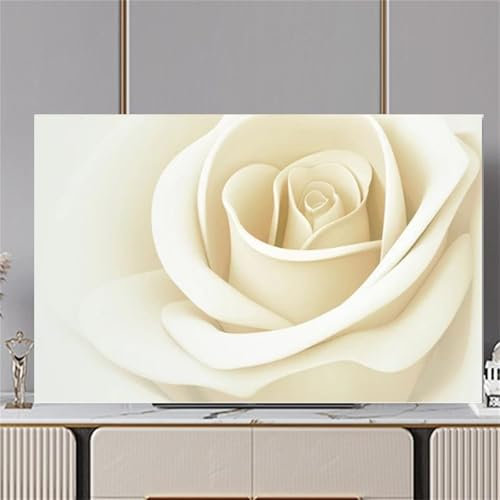 Hixingo Cubierta Antipolvo TV, Patrón Flor de Rosa 3D Cubierta Antipolvo Television 32-80inch Funda para Televisor Elástico Universal Cubierta de TV Protector TV (32inch,Flor de Rosa Blanca)