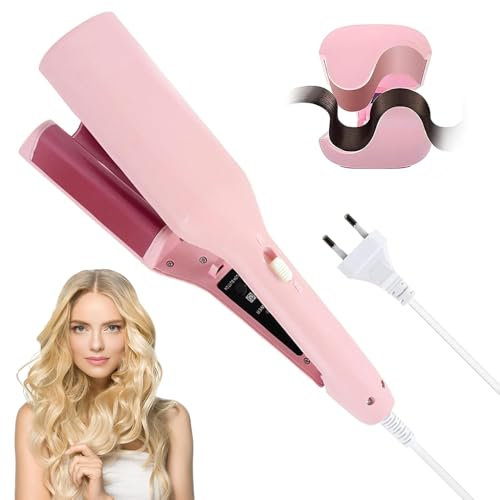 Dhqkqg Piastra Onde per Capelli, 32mm Piastra Capelli Onde, Piastre Onde Larghe, Ferro Ondulato per Capelle con 4 Temperatura,Riscaldamento Rapido Piastre Beach Waves per Capelle Lunghi E Corti (Rosa)