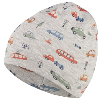 Sterntaler Beanie aus meliertem Sweat mit Flauschiger Rückseite und Fahrzeug-Print – Jungen – weich und pflegeleicht – Mütze für Baby und Kinder, Silber, Größe 55