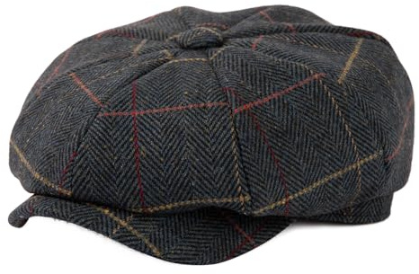 TOP-EX L/XL/XXL Merinowolle Schiebermuetze Herren 8 Panel Peaky Fischgräten Tweed Retro Schiebermütze Schlägermütze Gatsby Cap