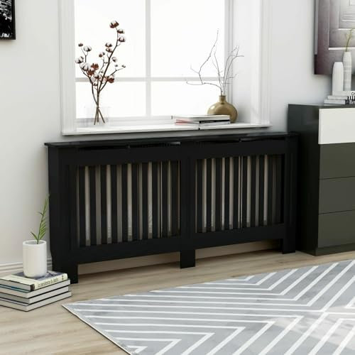 Gecheer Cache-radiateur Noir 172x19x81,5 cm MDF, Cache Radiateur pour Salon, Chambre à Coucher et Cuisine