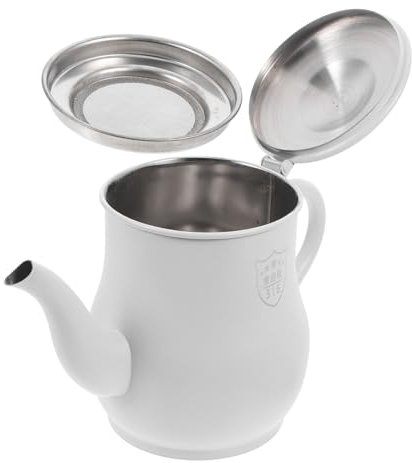PAMINGONO Jarra Dispensadora De Aceite y Vinagre 32 Oz De Acero Inoxidable Blanca Filtro Colador Práctico Para Cocina Multifuncional y Almacenamiento De Salsa