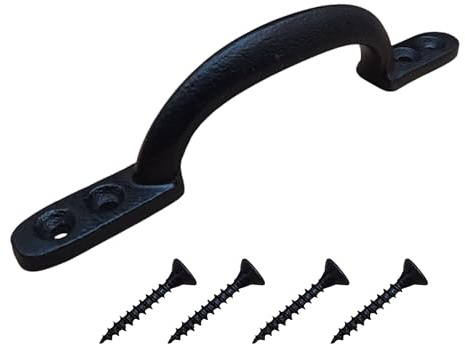 HanaMoon 6 Inch Black Epoxy Cast Iron D Handle - Pack of 1 | Pull handles for compatible gates, sheds, doors and windows - Fixing screws supplied