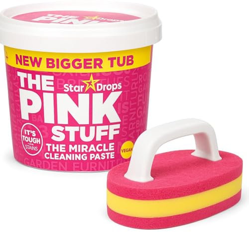 Pink Stuff Scrubber Kit Miracle Cleaning Paste 850g with Scrubbing Brush Sponges with Handle | Floor Scrubbing Brush - Multi Surface Sponge Brush with Pink Stuff Miracle Cleaning Paste