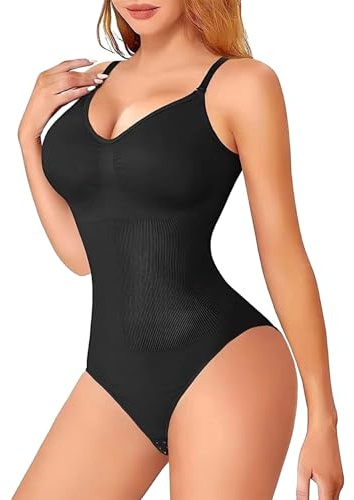 MELARQT Shapewear Damen Body, Miederbody Stark Formend, Bodysuit Women, Bauchweg Body Shaper Damen, Bequemer Formende Bodys, Stringbody mit Verstellbarer Schultergur, Atmungsaktiven Materialien L/XL