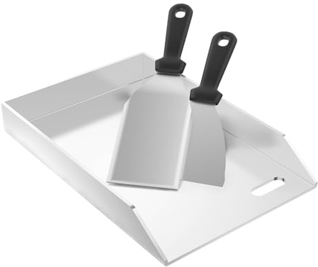 Suusolny Plancha Grillplatte Edelstahl 20x30x4cm (4mm) mit praktischem Grillspachtel-Set – perfekt für Gasgrill & Holzkohlegrill | Rostfreie BBQ-Platte (Ohne Griff)