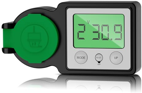 AIFIZO Stromzähler für Steckdose, IP44 Einspeisezähler für Balkonkraftwerk mit Hintergrundbeleuchtung, 5 Modi Energiekostenmessgerät für Outdoor, Ihr Strom und Geld