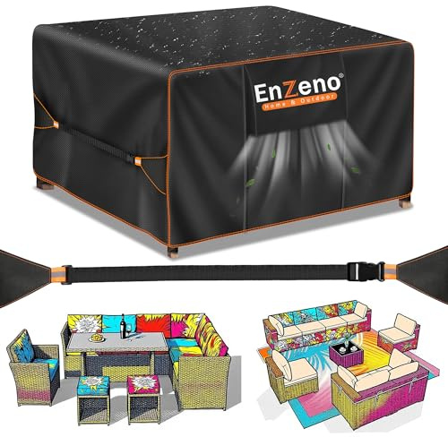 Enzeno Cube Garden Furniture Covers Waterproof with Air Vent,220x220x90cm,Oxford Fabric Outdoor Patio Table Covers, Garden Square Chair and Table Rattan Sofa Cover for outside