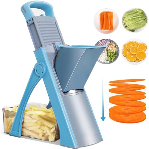 Upgrade Safe Mandoline Slicer, Vegetable Chopper Potato Slicer Adjustable Thickness Food Cutter, Veggie Salad Chopper Kitchen Chopping Artifact Christmas Gifts (Blue)