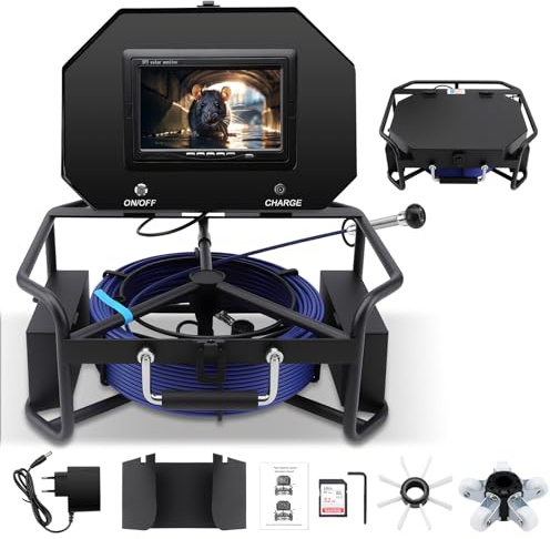 KAOLALI Rohrkamera, 50M Inspektionskamera mit 1080P DVR-Recorder | 7-Zoll Endoskopkamera mit Licht Wasserdichtes IP68, mit 4500mAh Batterie, 6 LED-Licht für Klempner, 32 GB TF-Karte