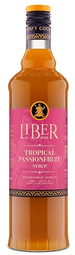 Liber & Co. Tropical Passion Fruit Syrup - Makes 50 Drinks - 50% Passionfruit Juice - Perfect for Craft Cocktails, Hurricanes, Margaritas, Tiki Drinks & Sodas (25.4 oz)