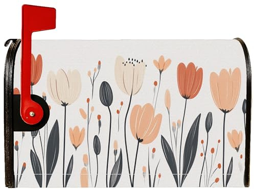 Coperture magnetiche per cassette postali con fiori, steli moderni e giocosi con foglie primaverili color pesca, per decorazioni da giardino e cortile, 45,7 x 53,7 cm