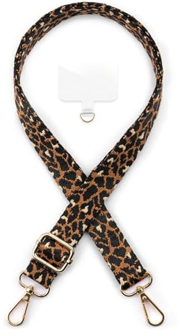 ONEFLOW Sunset Strap Handykette Universal zum Umhängen weiches Nylon, Umhängeband abnehmbar mit 2 Karabinern, Boho Handyband ohne Hülle, Kette für alle Handys, Chainless Sunset Strap, Leopard