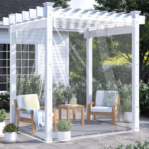 1,5 x 2,5 m impermeabile trasparente telone in PVC resistente per pergola, patio, gazebo, pannelli laterali resistenti alle intemperie con occhielli per privacy e protezione esterna