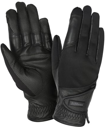 LeMieux Hybrid Riding Gloves - Fleece-lined - Close Contact Feel - Black - Size 7