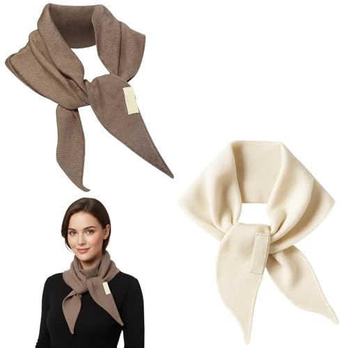 GYTFOG 2 Pack Triangle Scarf, Cashmere Like Scarf, Wool Triangle Scarf for Women UK, 120x36cm, Beige and Brown