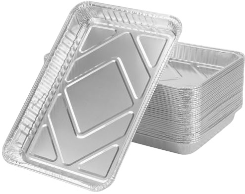 MANCHAP 30 Pack Large Aluminium Foil Trays, 32.5 x 22.5 x 3.7cm, 1800ml Capacity, BBQ Tray for Grilling Roasting Party