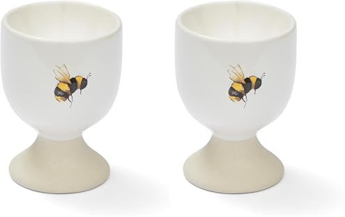 Cooksmart British Designed Egg Cups | Ceramic Egg Cup for Breakfast | Egg Poacher Cups for All Types of Kitchen - Bumble Bees (Pack of 2)