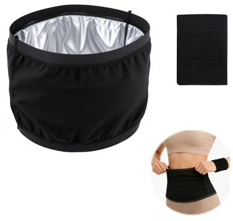 TMZELOA Bauchweggürtel Damen Herren Bauchgurt Schwitzgürtel Waist Trainer Fitness Gürtel Bauchmuskeltrainer Sauna Bauch Weg Trainer S/M Neopren Nano Silber mit Handgelenkband Schwarz