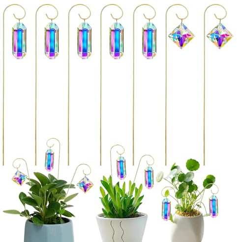 KBIBCK Sonnenfänger Rankgitter für Topfpflanzen, Set mit 7 Sonnenfänger Kristall, Metall-Pflanzenstecker, Suncatcher für Mini opfpflanzen-Dekoration für Zuhause Fenster Garten