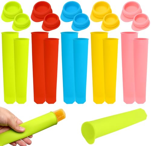10 Stück Eisformen Silikon, Eis am Stiel Wassereis Eisformen, 5 Große & 5 Kleine Eis am Stiel Formen, Popsicle Ice Pop Maker Set, BPA Frei, Wiederverwendbar