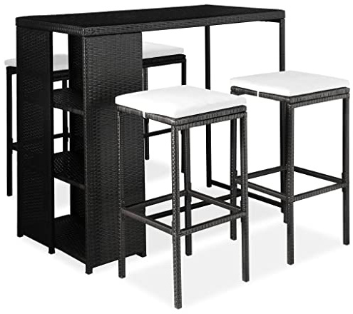 Mhdvray 5-TLG. Gartenbar-Set Schwarz 120x60x110 cm Poly Rattan wetterbeständig mit cremeweißen Kissen, Balkon-Möbel-Set, Stahlrahmen