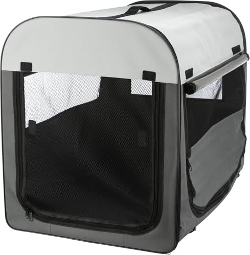TRIXIE Hundebox Basic – Größe M: 55 × 65 × 80 cm - mit abdeckbaren Netzeinsätzen, Fleece-Bodenplatte, 3 Außentaschen, Bodenlaschen & Heringen, inkl. Tragetasche – 39704