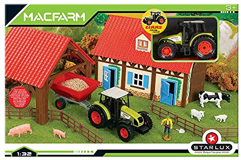 STARLUX – Coffret de Ferme complète avec Son Tracteur Claas Celtis 446, 6 Figurines d’Animaux et Deux bâtiments de Ferme Miniature 1/32e – Jouet Enfant 3 Ans et Plus - 802234